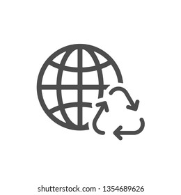 earth globe with recycling arrows vector icon. stop plastic pollution to save environment and ecology of earth. eco friendly environment concept