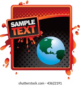earth globe red and black halftone grungy ad