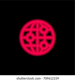 Earth globe red glowing neon ui ux icon. Glowing sign logo vector