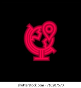 Earth globe red glowing neon ui ux icon. Glowing sign logo vector