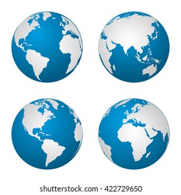 Earth  globe revolved in four different stages. Vector illustration