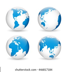 Earth globe revolved in four different stages. Vector illustration