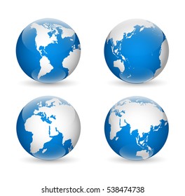 Earth globe revolved in four different stages. Vector illustration