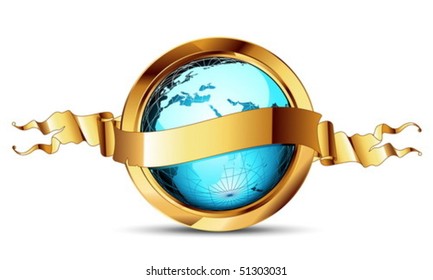 Earth globe with ribbon