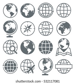 Earth Globe Round Icon Set Collection - vector illustration