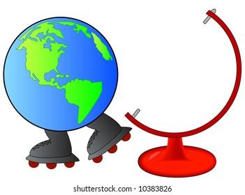 earth or globe running away - concept global trouble - vector