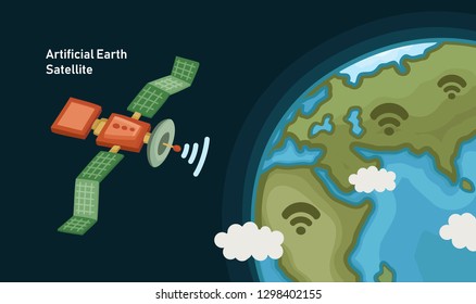 Earth Globe. Satellite orbiting Earth, relaying communications.
