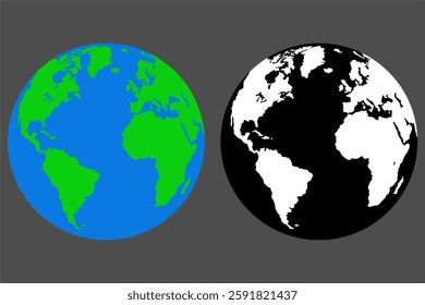 Earth Globe Set. Colorful 3D, Black and White, and Silhouette Versions. Global Planet Icon Collection for Geography, Environment, and Technology Designs. Vector Illustration EPS