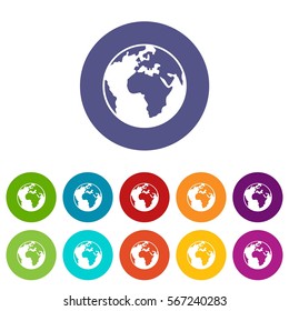 Earth globe set icons in different colors isolated on white background