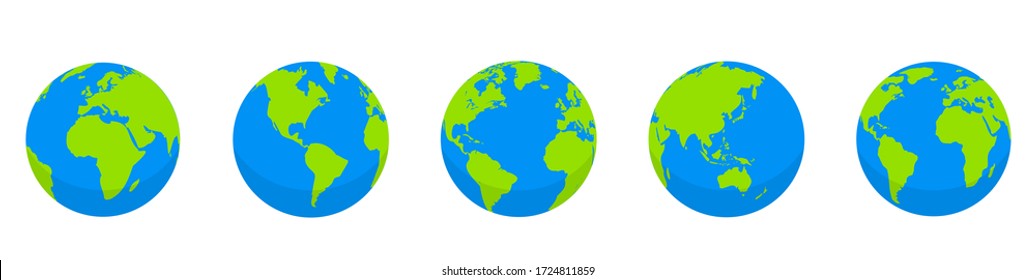 Earth globe set. World map in globe shape. Earth globes collection on white background. Flat style - stock vector.