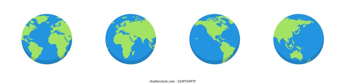 Earth globe set. World map in globe shape. Vector isolated illustration. Earth globes collection. EPS 10.