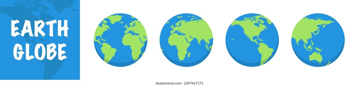 Earth globe set. World map in globe shape. Vector isolated illustration. Earth globes collection. EPS 10.