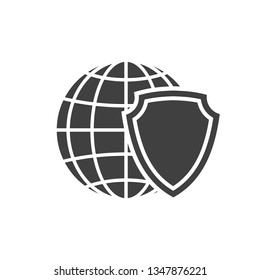 Earth globe shield Icon. World safety and security sign. Global internet network protection logo symbol - stock vector