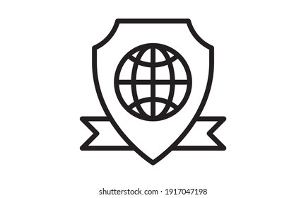 Earth globe shield Icon. World safety and security sign. Global internet network protection logo symbol