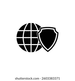 Earth globe shield Icon. World safety and security sign. Global internet network protection logo symbol - stock vector