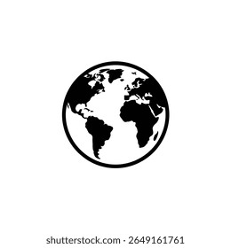 Earth globe showing continents with black outlines and transparent background. A clean geography vector design element for various projects.
