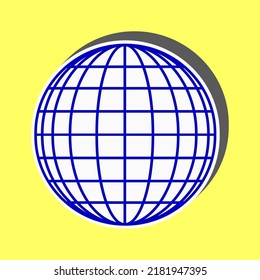 Earth Globe sign. Blue Icon with white stroke in 3d at yellow Background. Illustration.