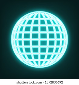 Earth Globe sign. Cyan neon icon in the dark. Bluring. Luminescence. Illustration.