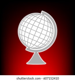 Earth Globe sign. Postage stam or old photo style on red-black gradient background.