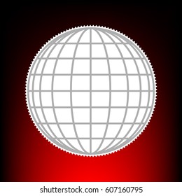 Earth Globe sign. Postage stam or old photo style on red-black gradient background.