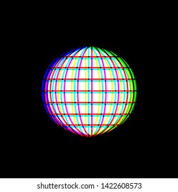 Earth Globe sign. Red, green and blue unfocused contour icon at black background. Illustration.