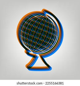 Earth Globe sign. Stroked Icon in orange, azure and old lavender Colors at gray Background. Illustration. - Powered by Shutterstock - Get 15% off with code: PIKWIZARD15