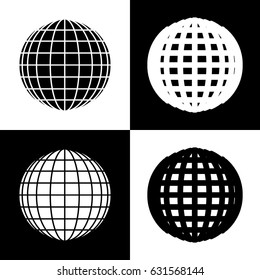 Earth Globe sign. Vector. Black and white icons and line icon on chess board.