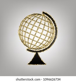 Earth Globe sign. Vector. Blackish icon with golden stars at grayish background.