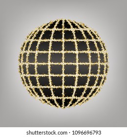 Earth Globe sign. Vector. Blackish icon with golden stars at grayish background.