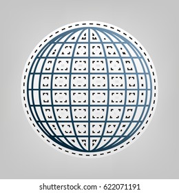 Earth Globe sign. Vector. Blue icon with outline for cutting out at gray background.