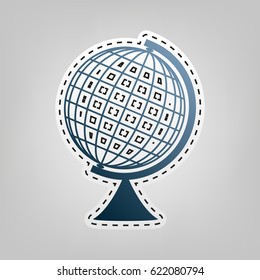 Earth Globe sign. Vector. Blue icon with outline for cutting out at gray background.