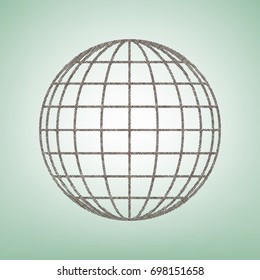 Earth Globe sign. Vector. Brown flax icon on green background with light spot at the center.