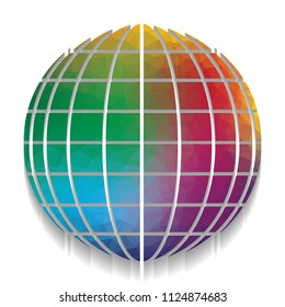 Earth Globe sign. Vector. Colorful icon with bright texture of mosaic with soft shadow on white background. Isolated.