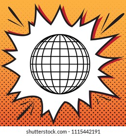 Earth Globe sign. Vector. Comics style icon on pop-art background.