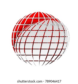Earth Globe sign. Vector. Detachable paper icon with red body stock. Isolated.