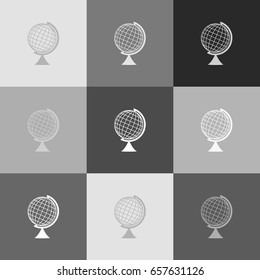 Earth Globe sign. Vector. Grayscale version of Popart-style icon.