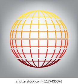 Earth Globe sign. Vector. Horizontally sliced icon with colors from sunny gradient in gray background.