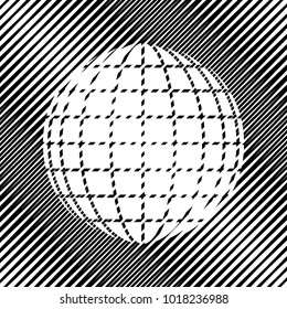 Earth Globe sign. Vector. Icon. Hole in moire background.