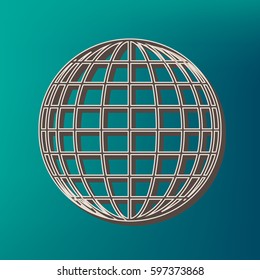 Earth Globe sign. Vector. Icon printed at 3d on sea color background.