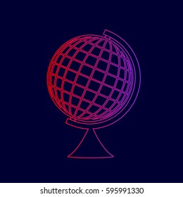 Earth Globe sign. Vector. Line icon with gradient from red to violet colors on dark blue background.