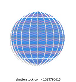 Earth Globe sign. Vector. Neon blue icon with cyclamen polka dots pattern with light gray shadow on white background. Isolated.