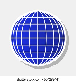 Earth Globe sign. Vector. New year bluish icon with outside stroke and gray shadow on light gray background.