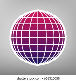 Earth Globe sign. Vector. Purple gradient icon on white paper at gray background.
