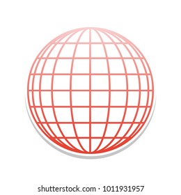 Earth Globe sign. Vector. Reddish icon with white and gray shadow on white background. Isolated.