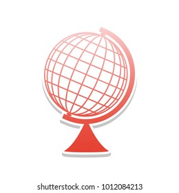 Earth Globe sign. Vector. Reddish icon with white and gray shadow on white background. Isolated.