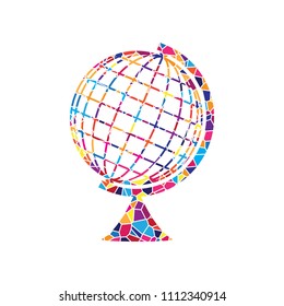 Earth Globe sign. Vector. Stained glass icon on white background. Colorful polygons. Isolated.