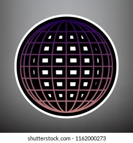 Earth Globe sign. Vector. Violet gradient icon with black and white linear edges at gray background.