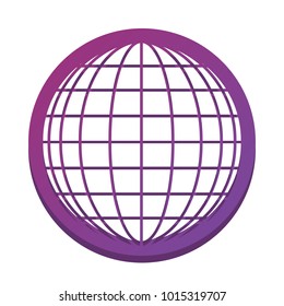 Earth Globe sign. Vector. White icon with flat shadow on purpureus circle at white background. Isolated.