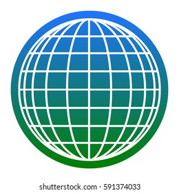 Earth Globe sign. Vector. White icon in bluish circle on white background. Isolated.
