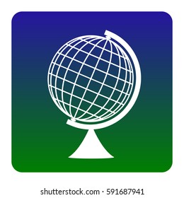 Earth Globe sign. Vector. White icon at green-blue gradient square with rounded corners on white background. Isolated.